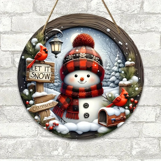 7.9” Christmas Snowman Door Wreath – Acrylic Round Holiday Hanging Ornament for Wall & Home Decoration