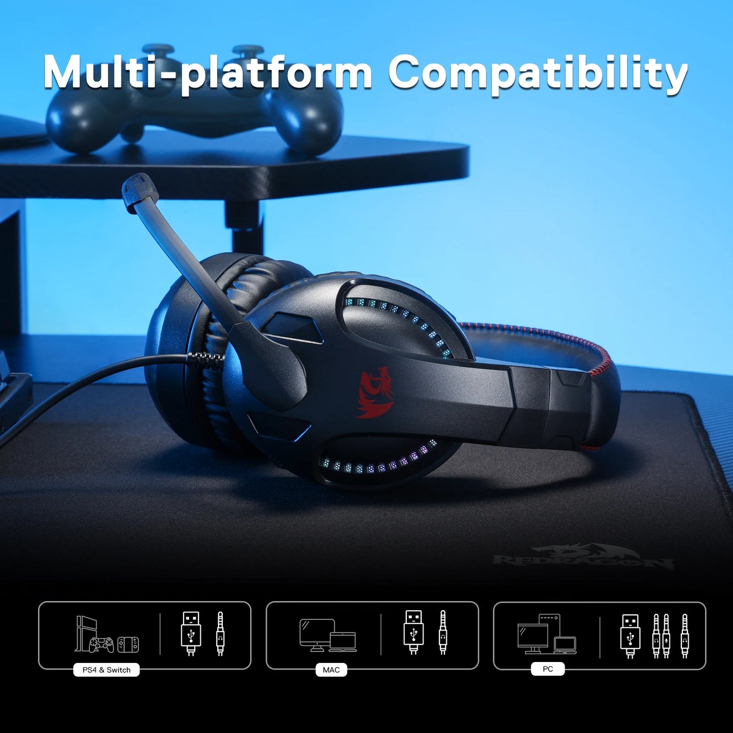 Redragon H211 Cronus Gaming Headset โ Surround Sound, Noise-Canceling Mic & RGB Lights