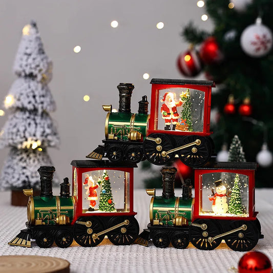 Christmas Music Box Train with Crystal Ball – Santa & Snowman Desktop Decoration Gift