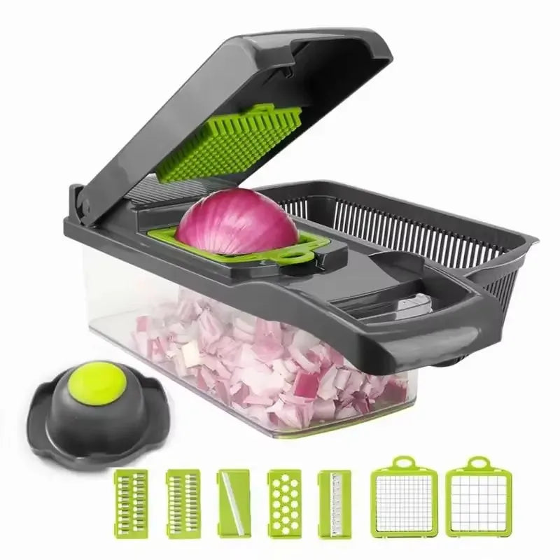 Multifunctional Vegetable Chopper – 9-in-1 Manual Food Slicer & Cutter for Fruits, Potatoes, Cheese, and Onions