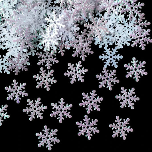300pcs Mini Christmas Snowflake Confetti – 2cm Glitter Ornaments for Tree, Crafts, Winter Party & Cake Decoration