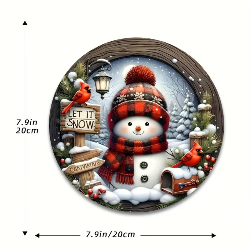 7.9” Christmas Snowman Door Wreath – Acrylic Round Holiday Hanging Ornament for Wall & Home Decoration