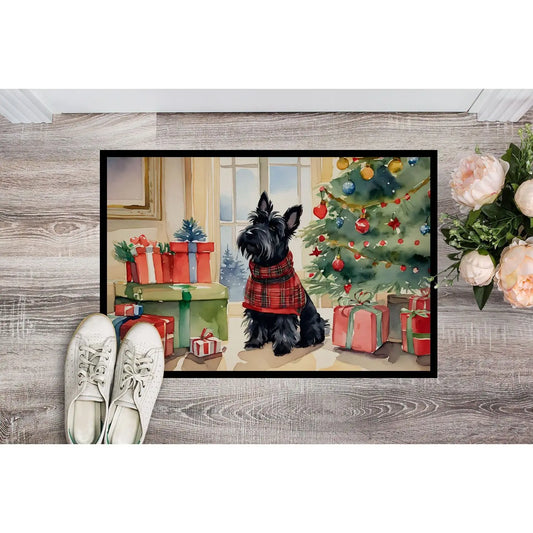 Scottish Terrier Christmas Doormat – Non-Slip Washable Indoor/Outdoor Entryway Rug (24H x 36W)