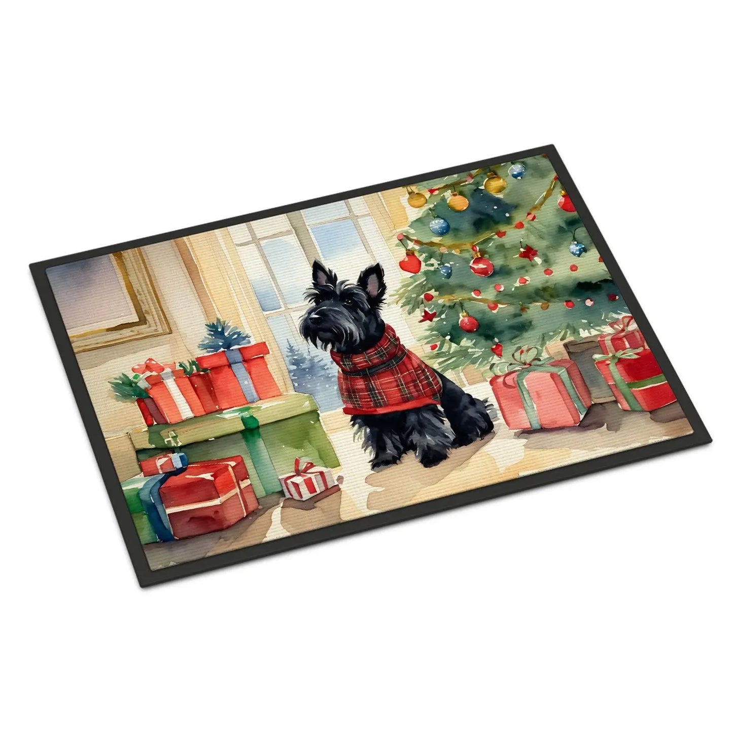 Scottish Terrier Christmas Doormat – Non-Slip Washable Indoor/Outdoor Entryway Rug (24H x 36W)