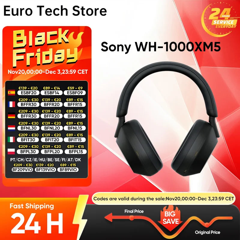 Sony WH-1000XM5 Wireless Noise Canceling Headphones 30 Hour Battery Integrated Processor V1 Soft Fit Leather 4 Microphones Black