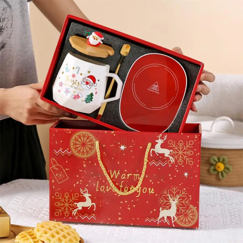 Christmas Ceramic Mug Gift Set – Mug with Lid & Spoon in Premium Holiday Gift Bo