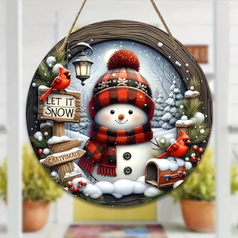 7.9” Christmas Snowman Door Wreath – Acrylic Round Holiday Hanging Ornament for Wall & Home Decoration