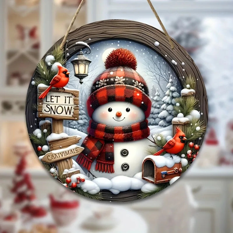 7.9” Christmas Snowman Door Wreath – Acrylic Round Holiday Hanging Ornament for Wall & Home Decoration