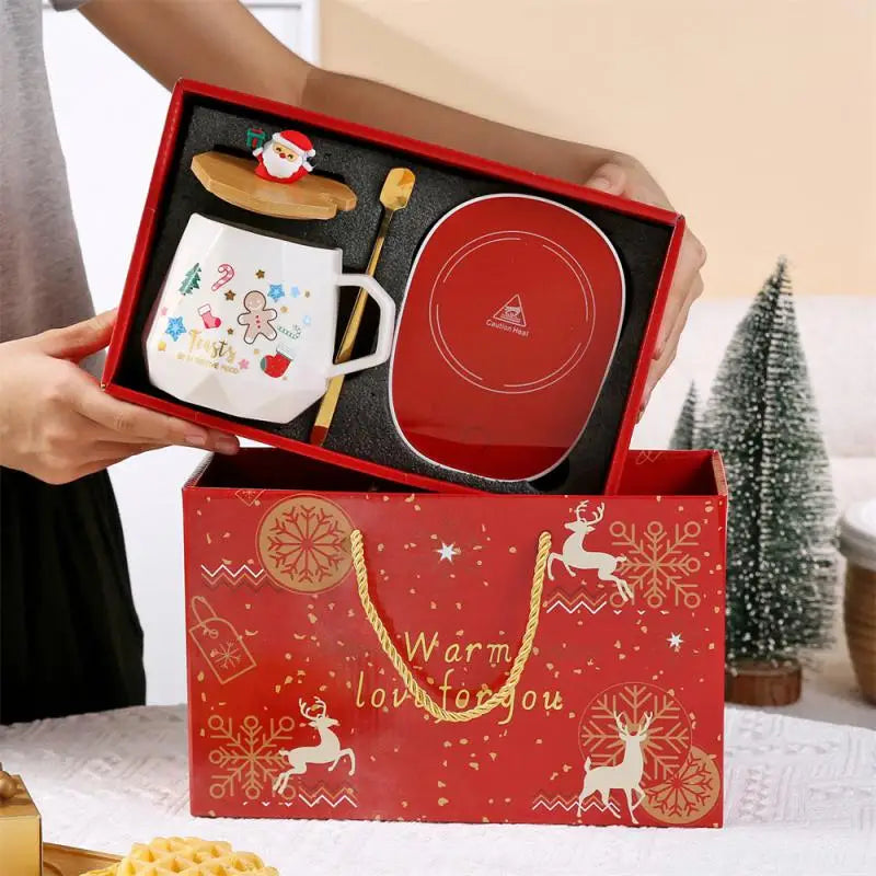 Christmas Ceramic Mug Gift Set – Mug with Lid & Spoon in Premium Holiday Gift Bo