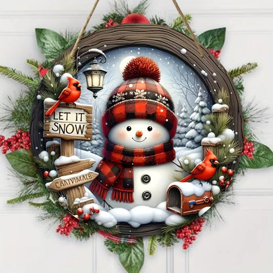 7.9” Christmas Snowman Door Wreath – Acrylic Round Holiday Hanging Ornament for Wall & Home Decoration