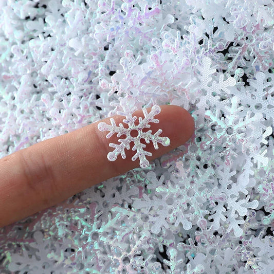 300pcs Mini Christmas Snowflake Confetti – 2cm Glitter Ornaments for Tree, Crafts, Winter Party & Cake Decoration