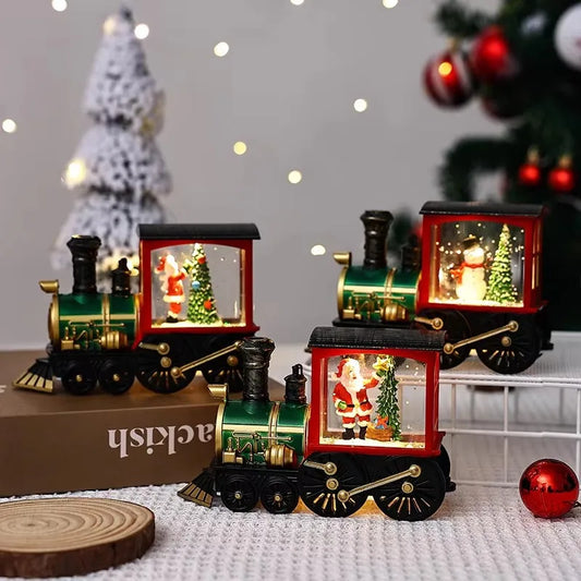 Christmas Music Box Train with Crystal Ball – Santa & Snowman Desktop Decoration Gift