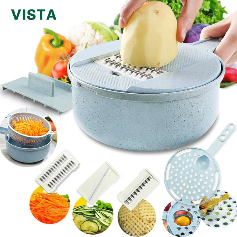 Multifunctional Vegetable Chopper – 9-in-1 Manual Food Slicer & Cutter for Fruits, Potatoes, Cheese, and Onions